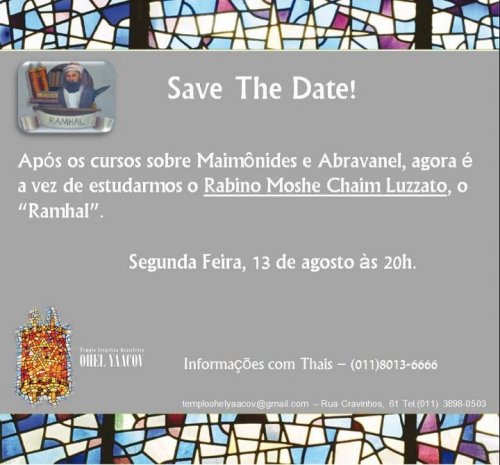 Templo Ohel Yaacov (Abolição): Novo Curso sobre o "Ramhal" 