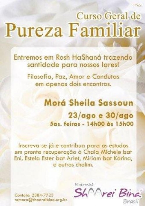 Midrashá Shaarei Biná: Curso Geral de Pureza Familiar com a Morá Sheila Sassoun