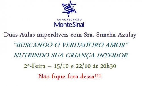 Congregação Monte Sinai: Palestra para Mulheres com a Sra. Simcha Azulay 