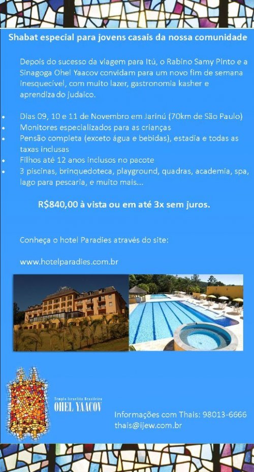 Shabaton Especial no Hotel Paradies Jarainu para Jovens Casais