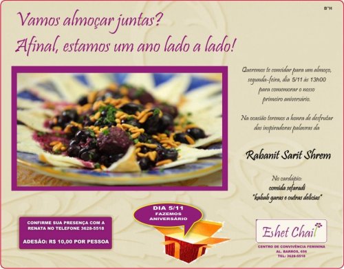 Público Feminino: Almoço de Confraternização no Eshet Chail