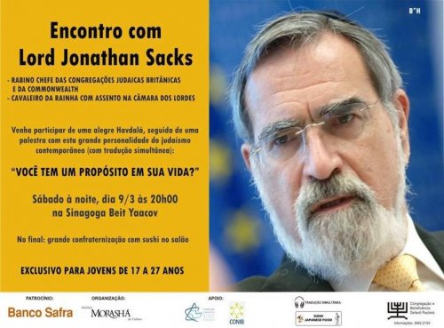 Encontro com o Rabino-Chefe Lord Jonathan Sacks, para Jovens, com Sushi