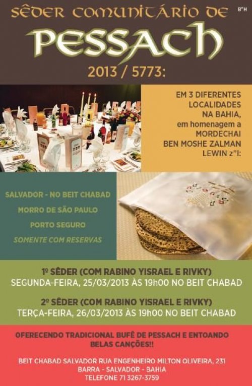 MEGA Seder Comunitario de PESSACH 2013 na BAHIA em 3 LOCALIDADES