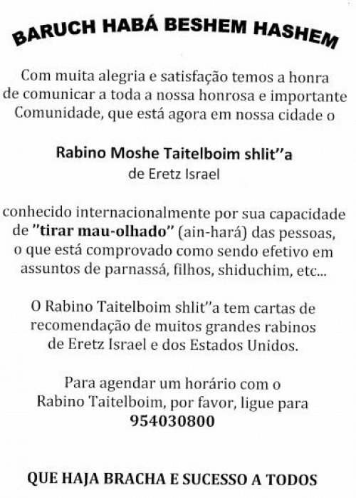 Tire o Ain Hará (Mau Olhado) da maneira correta com o Rabino Moishe Taitelboim Shlita