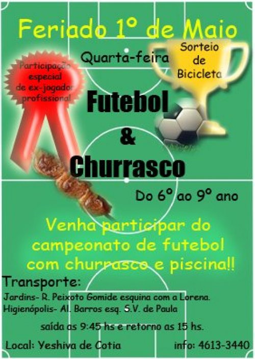 Yeshivá de COTIA: Futebol e Churrasco no Feriado para Meninos do 6o ao 9o Ano