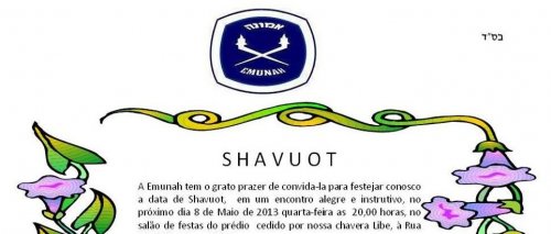 Grupo Feminino Emunah: Shiur Pré Shavuot com Sheila Barzilai, seguido de mesa de doces e quitutes Chalavi