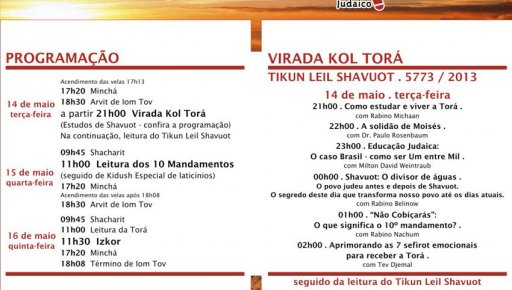 BAIT: Programação Completa de Shavuot