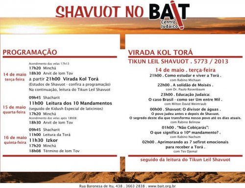 BAIT: Programação Completa de Shavuot