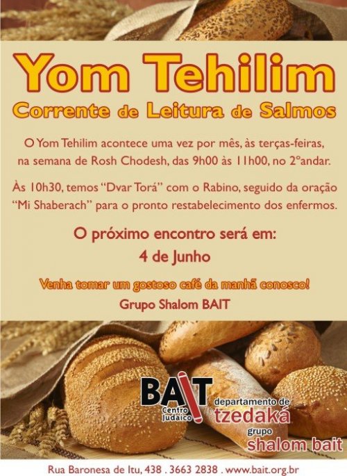 BAIT: Yom Tehilim, com delicioso Café da Manhã