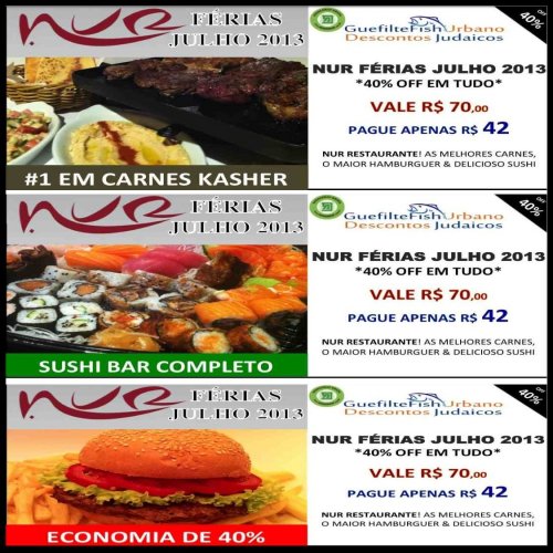 NUR RESTAURANTE Oferece 40% de Desconto no Delivery, Take Away e Restaurante em Julho de 2013 by GFU