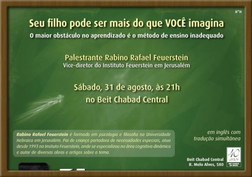 Beit Chabad Central: Palestra sobre Educação com R. Rafael Feuerstein