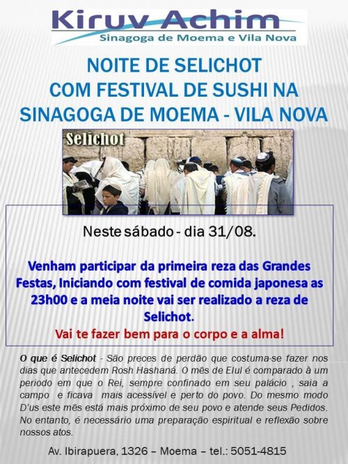 Kiruv Achim: Festival de Sushi e Selichot