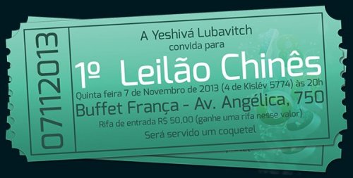 Yeshivá Lubavitch: 1o Leilão Chinês Beneficente no Buffet França