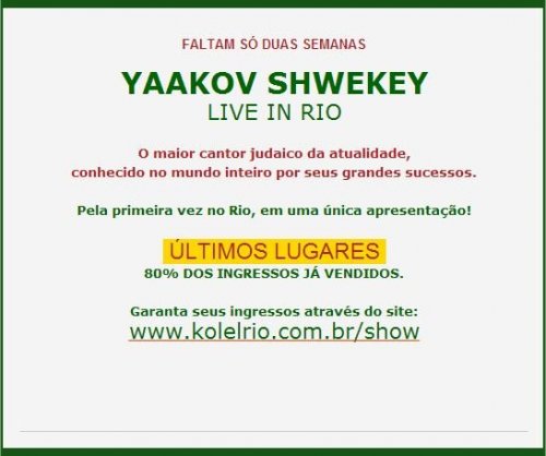 Últimos Ingressos - Yaacov Shwekey Live In Rio