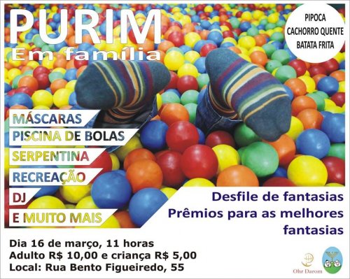 Ohr Darom (POA-RS): Festa de Purim para toda a Família na Linat Ha Tzedek