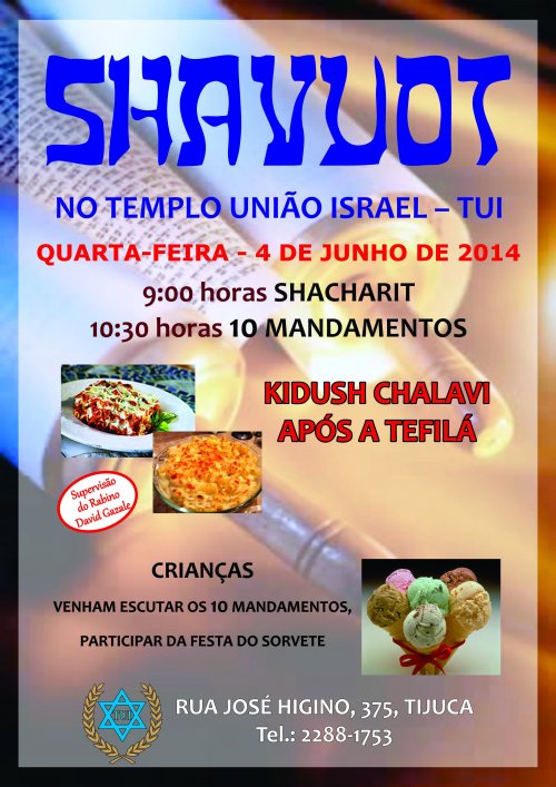 Programação de Shavuot no Templo União Israel (TUI)