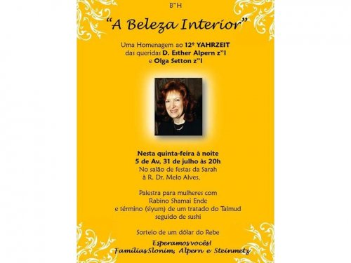 Neshei Chabad Convida para "Beleza Interna" - 12º :Yartzeit da D. Esther Alpern Z"L