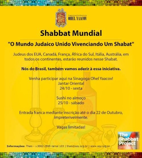 Shabat Mundial: Programação Completa Free na Sinagoga Ohel Yaacov