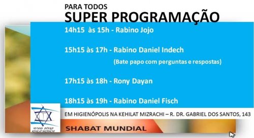 Shabat Mundial: Super Programação na Kehilat Mizrachi