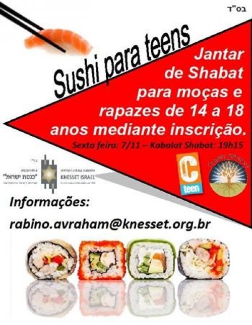 Kabalat Shabat com Sushi para Teens, na Sinagoga Knesset Israel