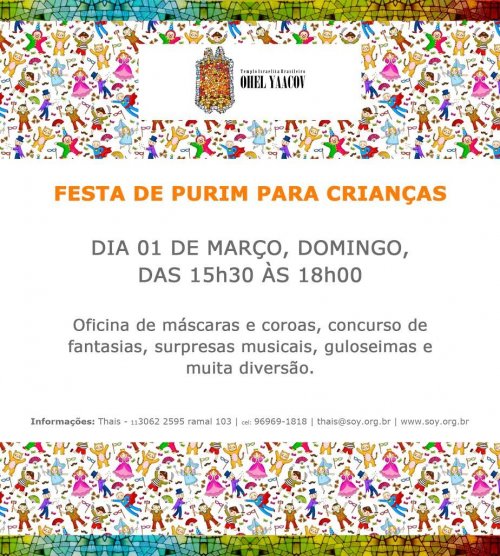 Festa Pré-Purim Especial para Crianças na Sinagoga Ohel Yaacov