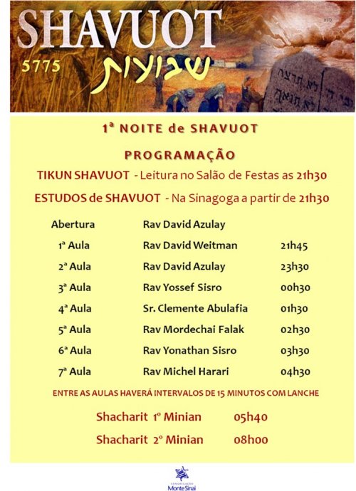 Programação de Shavuot da Congregação Monte Sinai (Piauí)