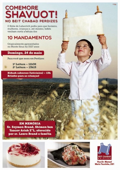 Programação de Shavuot no Beit Chabad de Perdizes