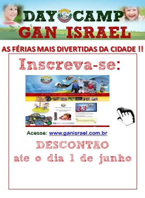 Colônias Gan Israel: Descontão até 01 de Junho!