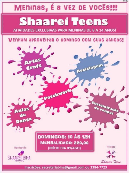 Shaarei Teens: Programação Especial para Meninas de 8 a 14 aos Domingos