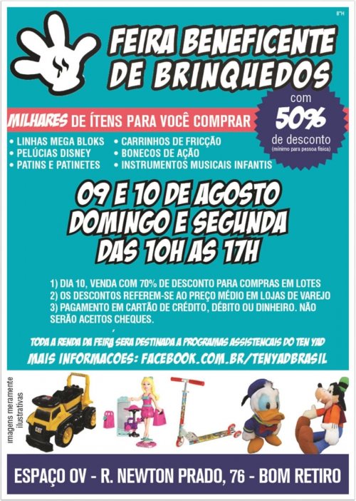 Mega Feira Beneficente de Brinquedos Novos com 50% de Desconto no Ten Yad