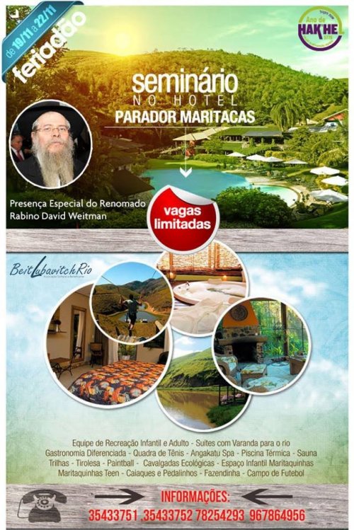 Beit Lubavitch Convida: Seminário no Hotel Parador Maritacas, com R. David Weitman