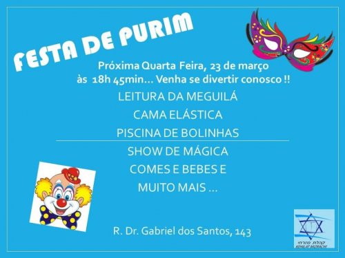 Kehilat Mizrachi: Super Festa de Purim para toda a Comunidade