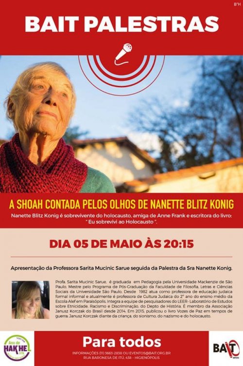 BAIT PALESTRAS: A Shoá Contada pelos Olhos de Nanette Blitz Konig