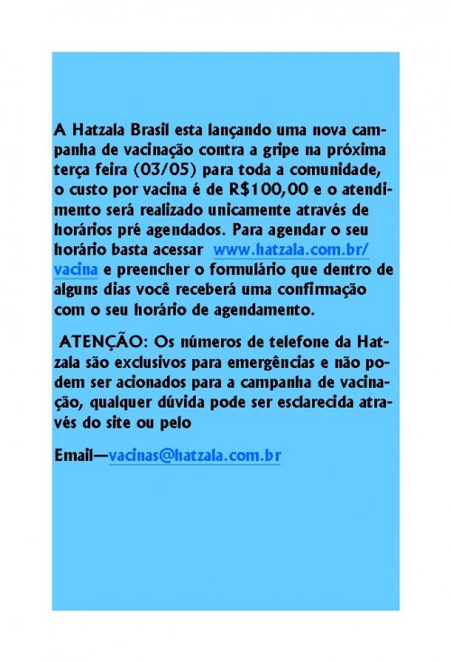 Hatzala Brasil: 2ª Campanha de Vacinação Contra a Gripe