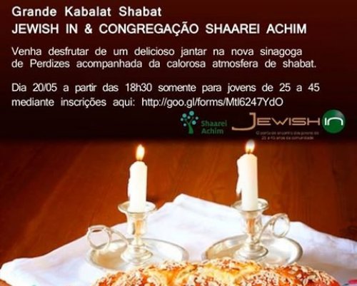 Jewish In e Shaarei Achim Perdizes Convidam: Grande Kabalat Shabat para Jovens de 25 a 45