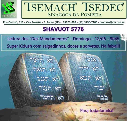 Congregação Tsemach Tsedec: Programação de Shavuot 5776