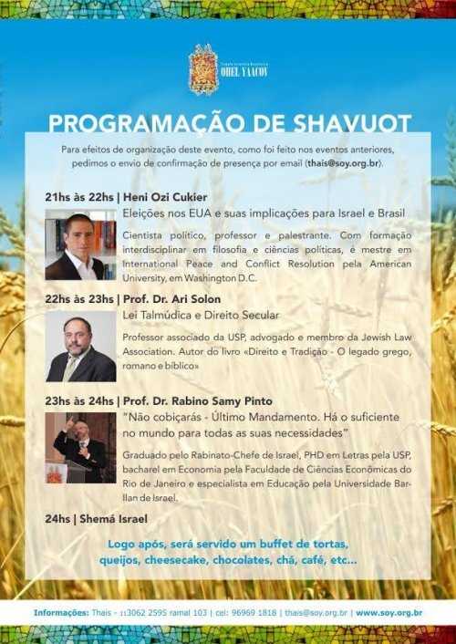 Ohel Yaacov: Programação para Shavuot