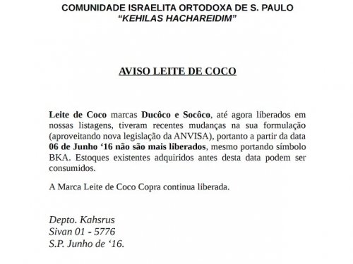 BKA: Aviso Leite de Coco