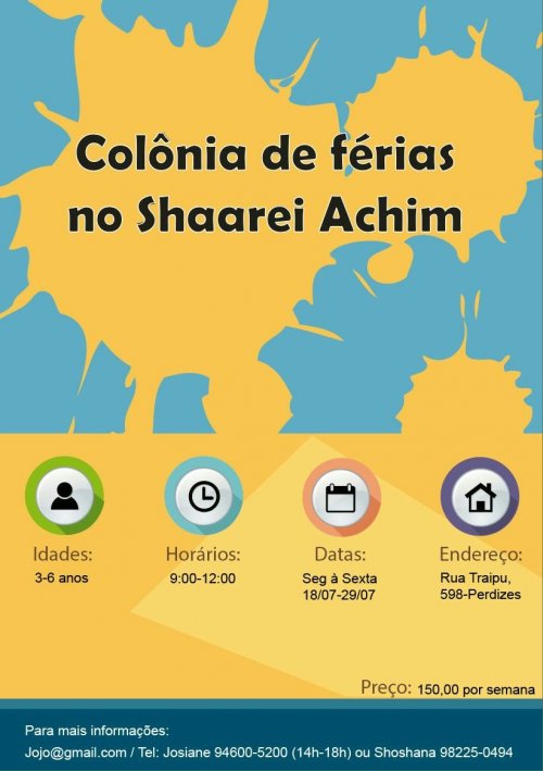 Colônia de Férias para Crianças de 3 a 6 no Shaarei Achim