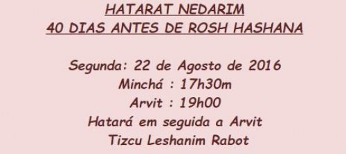 Mekor Haim: Hatarat Nedarim 40 Dias Antes de Rosh Hashaná