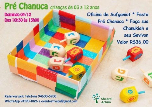 Pré Chanuká para Crianças de 03 a 12 anos na Shaarei Achim Perdizes