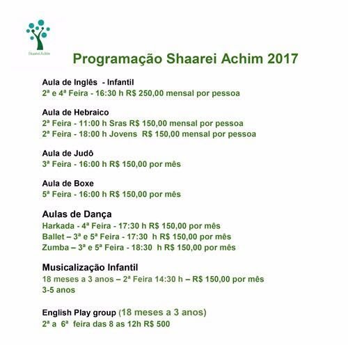 Programação Shaarei Achim 2017