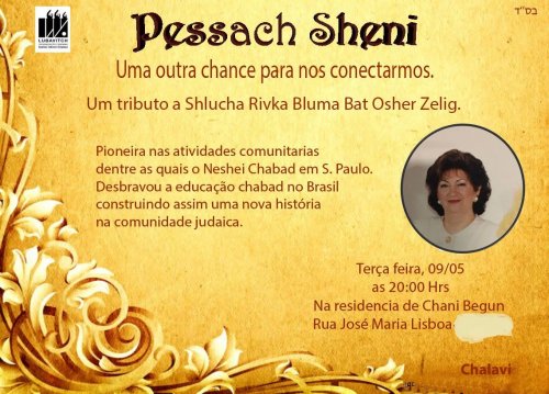 Neshei Chabad: Pessach Sheni - Uma Outra Chance para nos Conectarmos