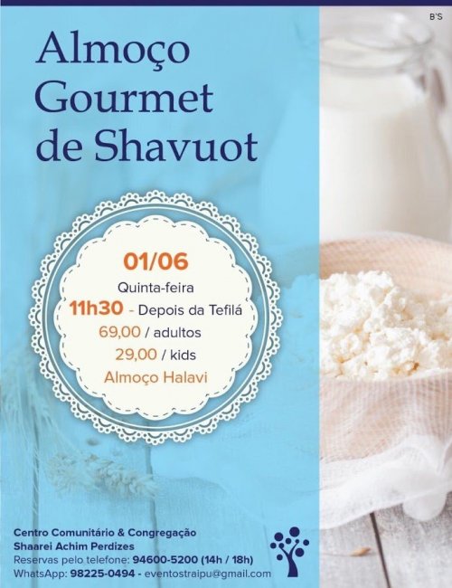 Shaarei Achim Perdizes: Almoço Gourmet Halavi de Shavuot