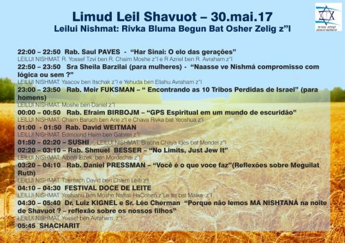 Kehilat Mizrachi: Noite de Estudos de Shavuot