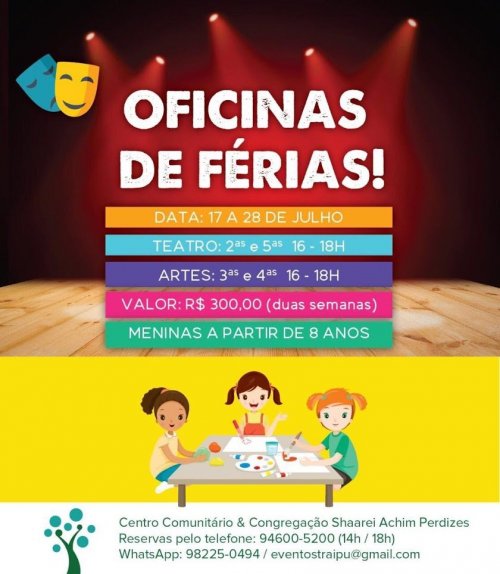 Oficina de Férias para Meninas a Partir de 8 Anos na Shaarei Achim Perdizes