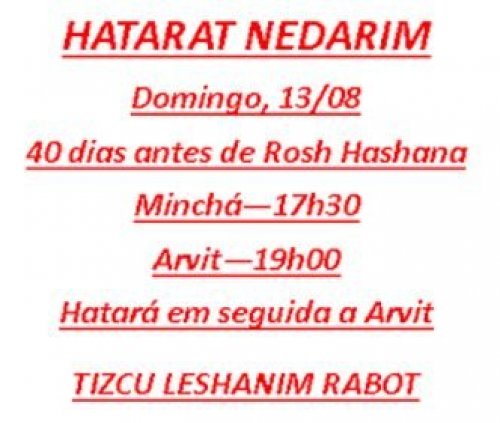 Mekor Haim: Hatarat Nedarim 40 Dias Antes de Rosh Hashaná