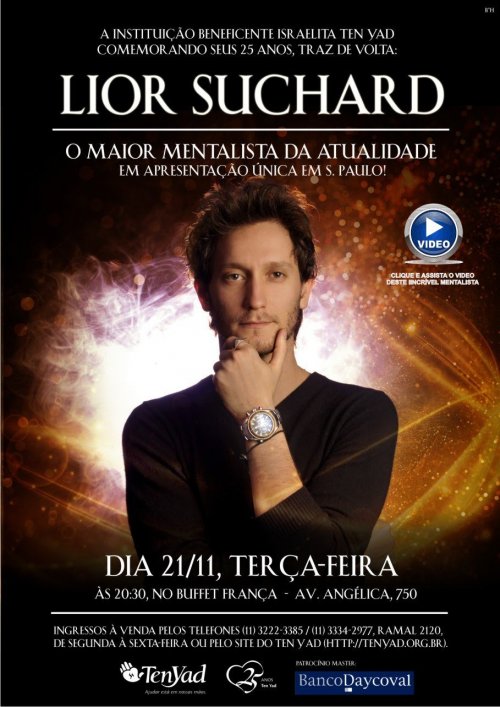 "Ele pode ler sua Mente!" - Lior Suchard, o Maior Mentalista da Atualidade em Apresentação Única em Prol do Ten Yad