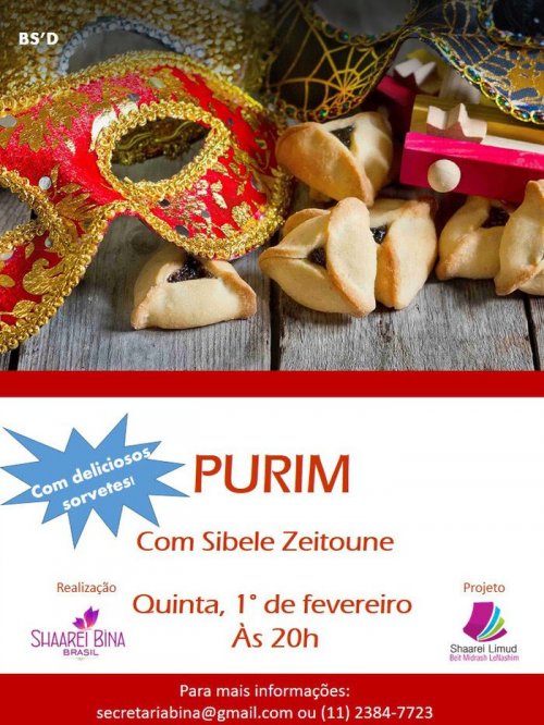 Shiur sobre a História e Costumes de Purim com Sorvetada, na Shaarei Biná