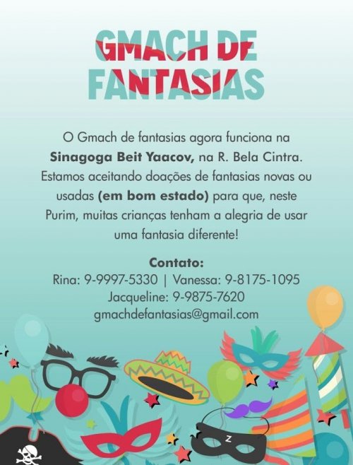 O Gmach de Fantasias aceita doações para Purim 5778